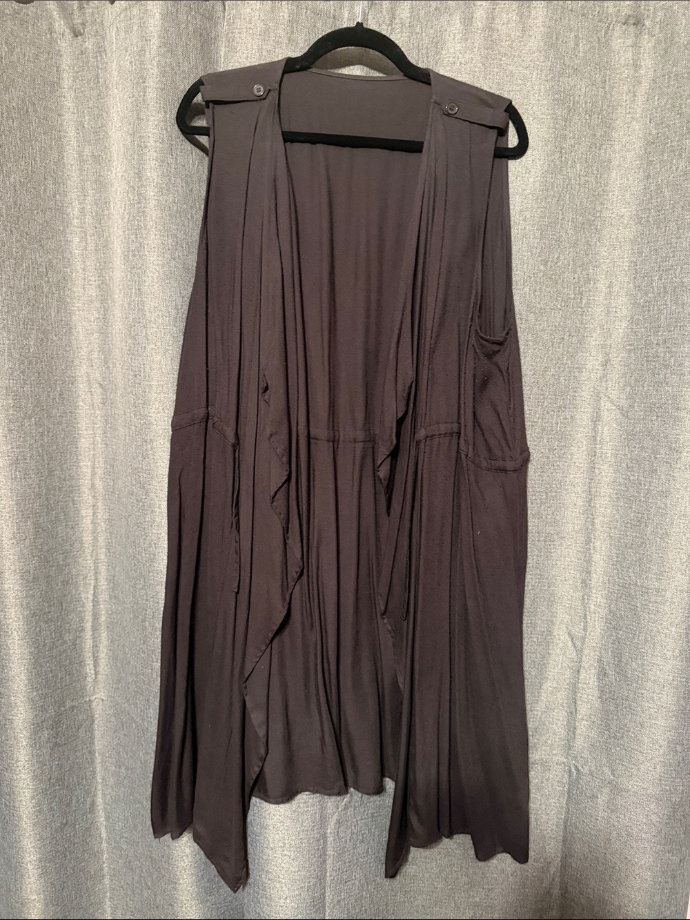 Flowy Open-Front Draped Sleeveless Vest - Black